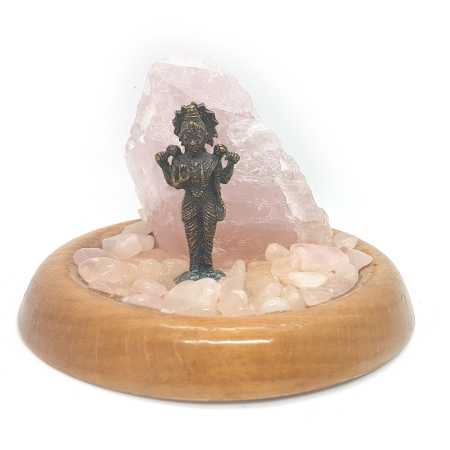 Shiva mit Rosenquarz  in Holzgefäß